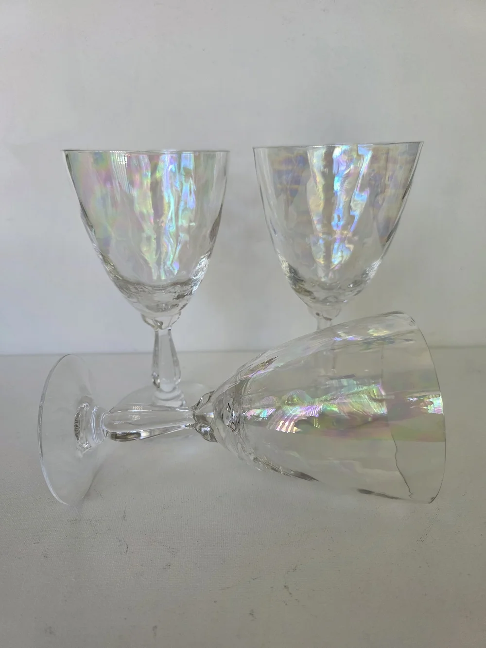 Fostoria Iridescent Wine Glasses - Set of 3 (Holographic Finish)